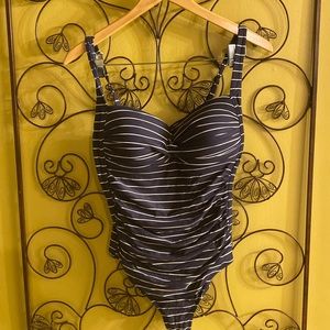 Women Navy & white stripes one pice swimsuit size 12